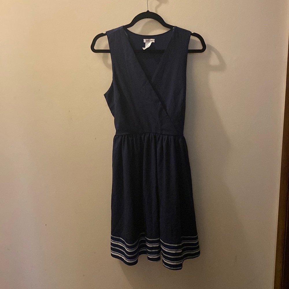 Navy Blue Modcloth Yellow Star Fit and Flare dress size L